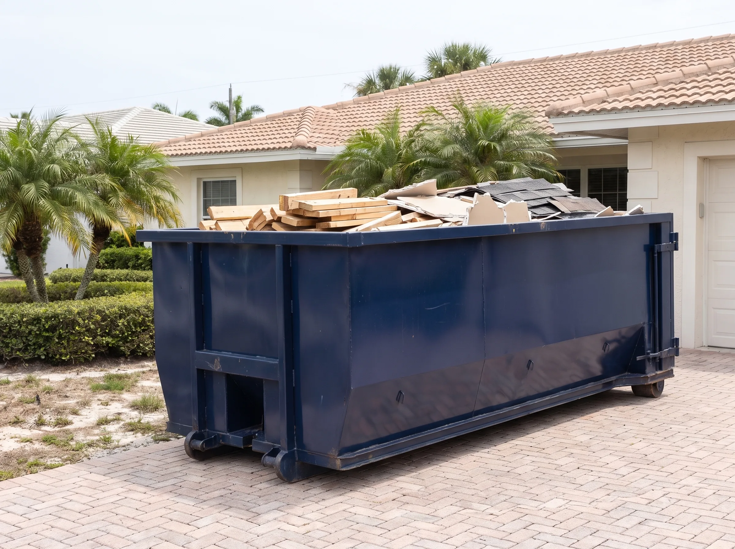 Roll-off dumpster being loaded in Manatee County, FL
